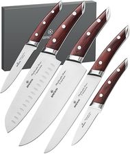 Brewin CHEFILOSOPHI 5-Piece Japanese Chef Knife Set:  Ergonomic Pakkawood Handles, Ultra-Sharp High-Carbon Steel.
