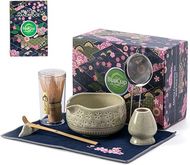 7-Piece Matcha Ceremony Set: Bowl, Whisk, Scoop, Sifter, & Towel (Mottled Green)
