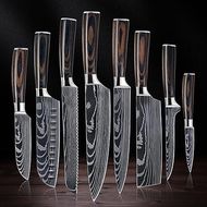 SENKEN Imperial 8-Piece Laser Damascus Knife Set: Ultra-Sharp & Fast Cutting
