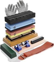 KERYE Japanese Whetstone Sharpener Set: 400/1000 & 3000/8000 Grit Stones, Honing Guide, Gloves
