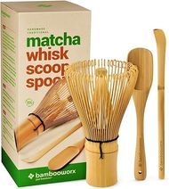 BambooWorx Matcha Set: Whisk, Scoop & Spoon – 100% Natural Bamboo, Handmade.
