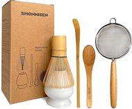 Bamboo Matcha Whisk Set: Chasen, holder, sifter, scoop & spoon.
