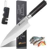 7-Inch Left-Handed Japanese Deba Fish Filleting Knife (HC70cr17mov Steel)
