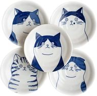 Japanese Ceramic Cat Dessert Plates (Set of 5)
