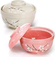 Goaste 2-Pack Ceramic Ramen Bowls with Lids (27 oz, Floral, Dishwasher Safe)
