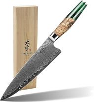 Kokoro Series Japanese Gyuto Chef Knife: Hand-Forged VG-10 Damascus Steel, 8"
