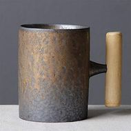 Vintage Japanese Ceramic Mug with Wood Handle
