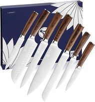 Professional 7-Piece Japanese Kitchen Knife Set: High-Carbon Steel, Ergonomic Wood Handles.
