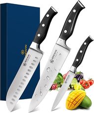 Brewin Professional 3-Piece Chef Knife Set: High-Carbon Stainless Steel, Japanese Style.
