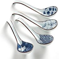 Elegant Blue Ceramic Soup Spoons:  A 4-Piece Set for Ramen, Pho, Dumplings & More
