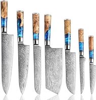 SENKEN 7-Piece Damascus Kitchen Knife Set: VG10 Steel, Chef