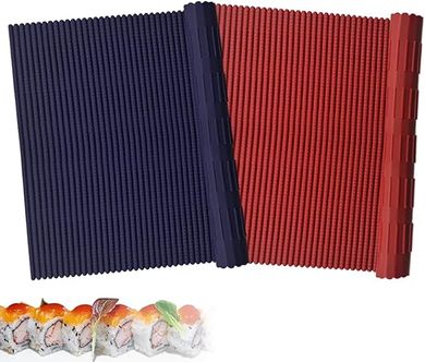 Silicone Sushi Rolling Mats (2-Pack, Red/Blue)
