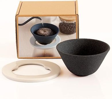 Hasami Ware New Ceramic Coffee Filter & Dripper | Paper Filterless | Black | Gift Present EthicalHouse (Minimalist Set)