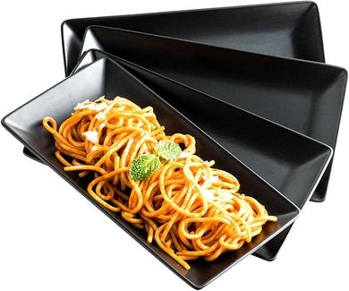 Black Porcelain Serving Platters (Set of 4):  Microwave & Dishwasher Safe. Perfect for sushi, desserts, & more.
