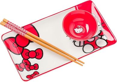 Hello Kitty Ceramic Sushi Set: Red & White Bow Design
