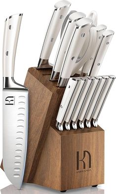 Premium 15-Piece Japanese Kitchen Knife Block Set: High-Carbon Stainless Steel, Razor Sharp, Ergonomic Handles, with Sharpener.
