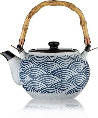 Japanese Porcelain Teapot with Rattan Handle
