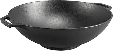 Lodge 14" Pre-Seasoned Cast Iron Wok with Dual Assist Handle: Oven, Stove, & Grill Use
