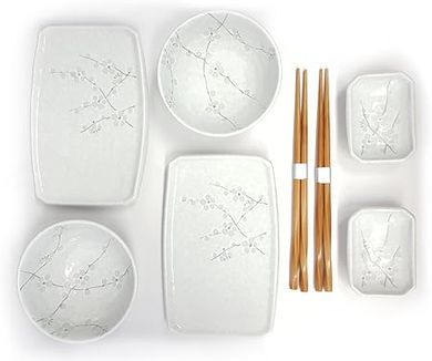 Happy Sales 8 Piece Japanese Cherry Blossom Dinnerware Set, White