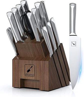 iMarku 16-Piece High-Carbon Stainless Steel Kitchen Knife Set with Block
