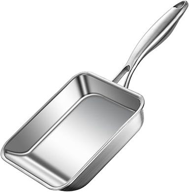 7.5" Square Stainless Steel Omelet Pan:  Easy Clean, Silver
