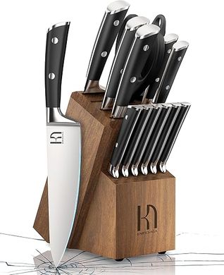 15-Piece Japanese High-Carbon Stainless Steel Knife Block Set with Sharpener
