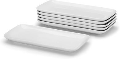 Miicol White Ceramic Rectangle Platters: 6-Piece Modern Sushi/Serving Set (9")
