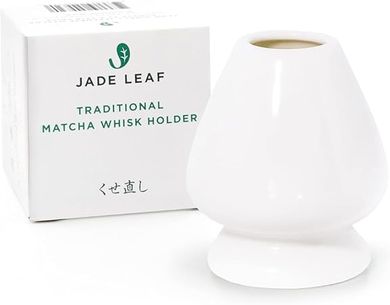 Jade Leaf Matcha Whisk Keeper: Handmade Porcelain Holder
