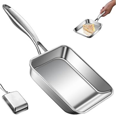 7.5"x6.3" Stainless Steel Tamagoyaki Pan: Non-stick, for eggs, steaks, and bacon.
