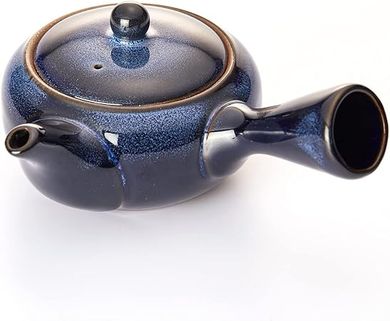 Handcrafted Kyusu Teapot, Traditional Mino Ware, Ceramic Yokode Kyusu, Stargazing Blue Glossy Glaze with Mesh Net from Gifu Japan, 8oz (1cup) capacity