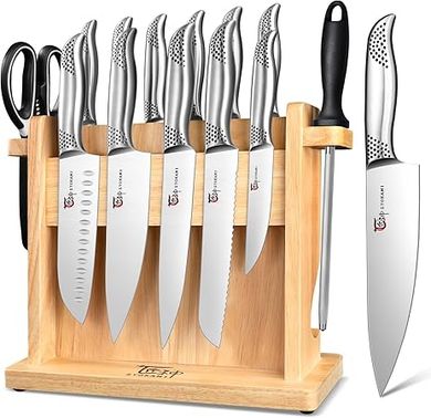 14-Piece Japanese High-Carbon Steel Knife Block Set with Magnetic Holder & Sharpener
