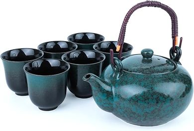 Japanese Porcelain Tea Set (Fambe Blue): 1 teapot, 1 filter, 6 cups
