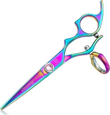 Rainbow Titanium Pro Hair Scissors: 5.5" Swivel, Jewelled Dial, 440C Steel
