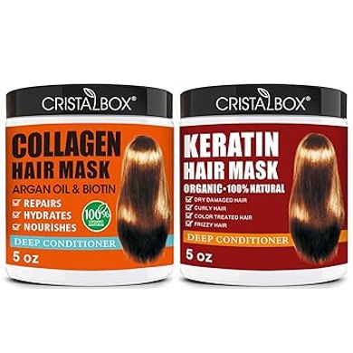 Collagen & Keratin Hair Mask Duo: Hydrating Repair Treatment
