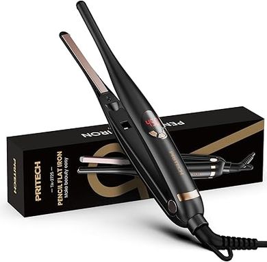 Small Flat Iron, 3/10" Pencil Flat Iron for Short Hair, Pixie Cut and Bangs, Negative Ions Small Hair Straightener for Edges with 10th Adjustable Temper. Auto Shut Off