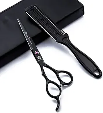 Left-Handed Hair Cutting Scissors Set with Thinning Comb & Case
