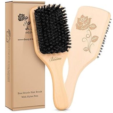 Bsisme Hair Brush, Boar Bristle Hair Brushes for Women Men Kid, Natural Bristles Paddle Brush for Thin Fine Hair, Restore Shine and Texture, Enhance Hair Shine and Health