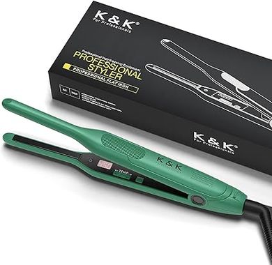 K&K 3/10 inch Plate Small Mini Ceramic Flat Iron Nano Tourmaline Flat Irons for Short Hair Pixie Cut Pencil Straightener for Women Dual Votage