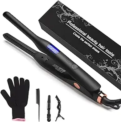 Hair Straightener Pencil Flat Iron, Ceramic Mini Small Flat Iron for Short Hair, Beards & Pixies