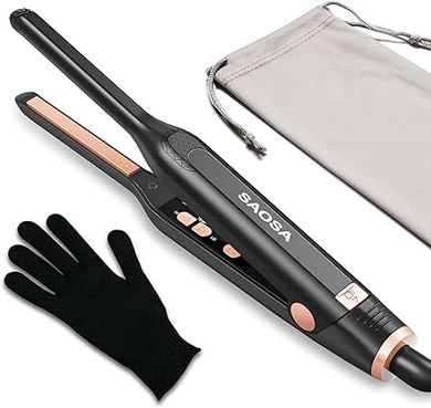 Pencil Flat Iron, 3/10" Small Flat Irons for Short Hair, Pixie Cut and Bangs, Mini Hair Straightener for Edges, Tiny Hair Straightener Dual Voltage with Adjustable Temperature, Auto Shut Off