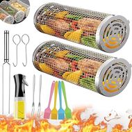 Stainless Steel Round BBQ Grill Basket for Camping & Picnics
