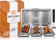 Yukon Glory Grill Basket Set: 3 Baskets, Serving Tray, & Handle.  Grill-to-Table Design. Perfect for meats, veggies & fish.
