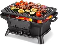 Portable Hibachi Grill: 100% Pre-Seasoned Cast Iron Yakitori Skillet for Outdoor Camping 
