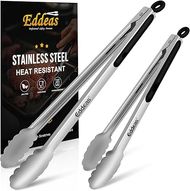 Premium Stainless Steel BBQ Tongs Set (12" & 17"): Heat-resistant, locking tongs for grilling & cooking.
