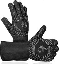 HAMITOR Heat-Resistant BBQ Gloves: 1472℉ fireproof, washable, long oven mitts for grilling, smoking, and kitchen use.
