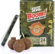 Jealous Devil Boom! Firestarters 24 Pack, 100% Natural Made from Coconut Fiber, No Smoke and Odorless, Waterproof, 20-Minute Long Burn for BBQ Lump Charcoal, Briquettes, Fireplace, Camping and More