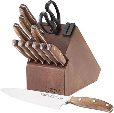 Chicago Cutlery Signature Edge 13-Piece Knife Block Set:  Walnut, Ergonomic Handles, Built-in Sharpener
