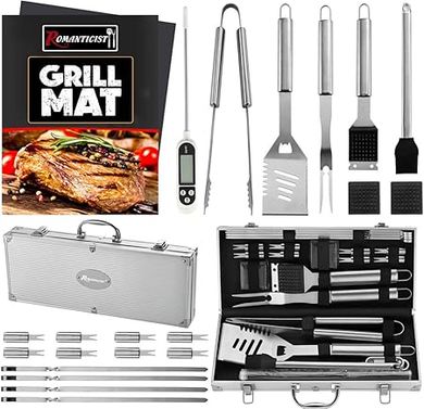 Romantic BBQ Grill Master Set: 23 Stainless Steel Tools & Mats
