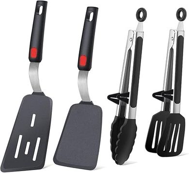 Heat-Resistant Silicone Spatula & Tong Set: Perfect for Grilling, Cooking & Serving
