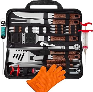 Romantic BBQ Grill Master Kit: 26 Stainless Steel Tools & Accessories
